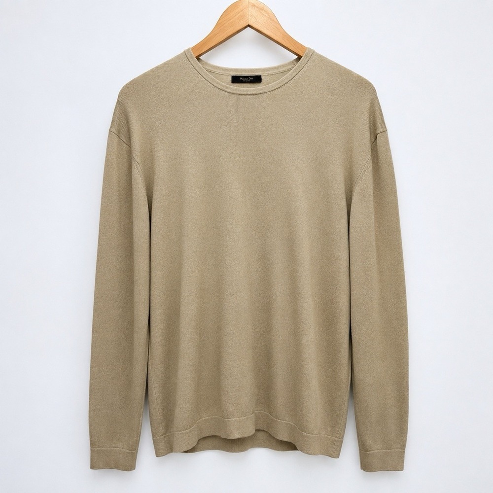 Massimo Dutti Men's Beige Crew Neck Cotton Blend Knit Sweater Size M Classic